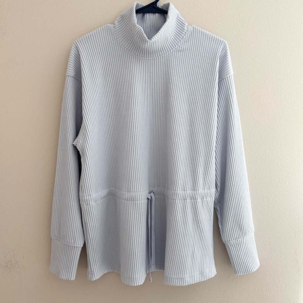 Ribbed Cozy Blue Turtleneck Sweater